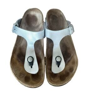 Birkenstock Gizeh Womens Girls Silver Metallic Thong Sandals Sz 37/6.5